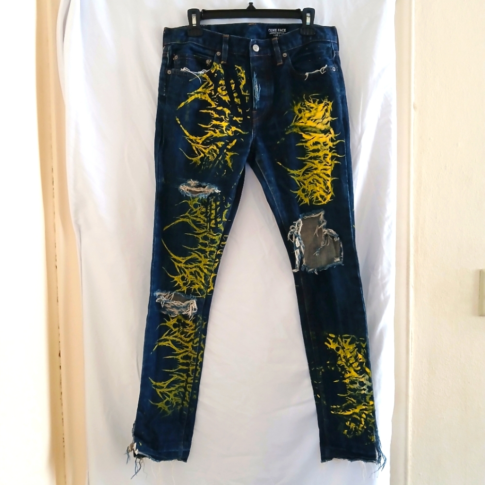 Coke Face for J.Crew Limited Edition Ripped Graphic Japanese Fabric Jeans